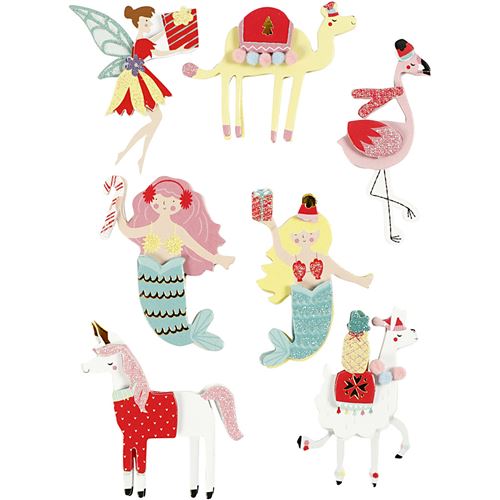Creotime Stickers 3D animaux, sirène 50-60 mm x 30-45 mm 7 pièces