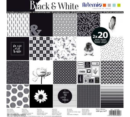 Bloc papier 30x30cm black et white 40 feuilles - artémio