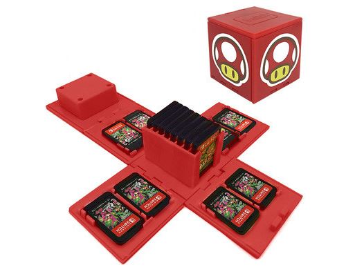 【Nom du magasin: WISETONY®】Boîtes de rangement avec 16 poches pour jeux Nintendo Switch - Rouge champignon