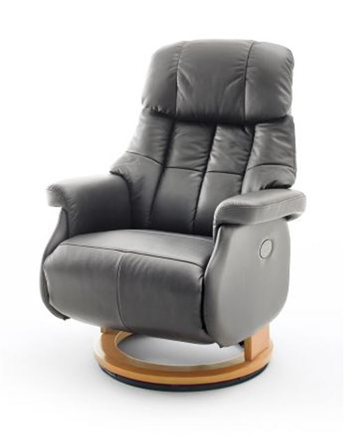 Fauteuil relax en cuir coloris gris foncé / naturel - 82 x 111 x 86 cm -PEGANE-