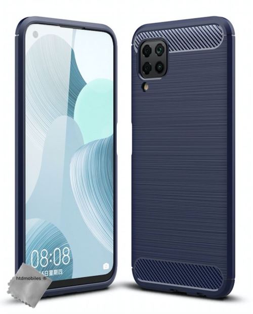 Coque silicone gel carbone pour Huawei P40 Lite avec verre trempe - BLEU FONCE