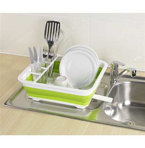 Égouttoir à vaisselle pliable - Blanc/vert