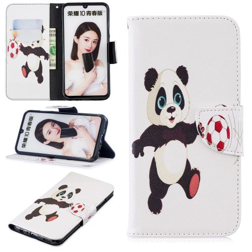 Etui en PU feuille de papier pour l'impression de motifs panda joue au football pour votre Huawei P Smart (2019)/Honor 10 Lite