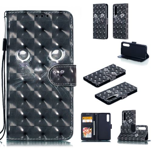 Etui en PU décor de spot lumineux avec support flip chat dans le noir pour votre Huawei P30