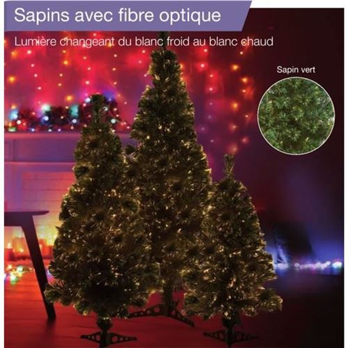 Sapin vert de Noël en PVC - H 180 cm - Fibre optique blanc chaud a blanc froid