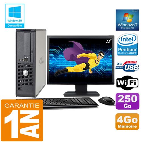 PC Dell 380 Sff Intel E5700 Ram 4Go Disque 250 Go WiFi W7 Ecran 22'