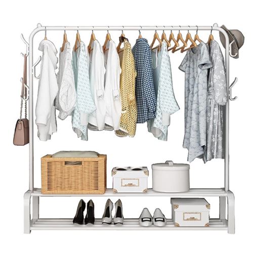Porte-vêtement avec étagère de chaussure penderie 150x110x33CM -Blanc - 1