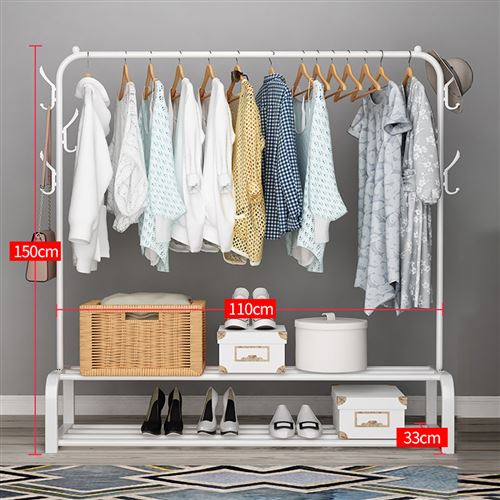 Porte-vêtement avec étagère de chaussure penderie 150x110x33CM -Blanc - 3