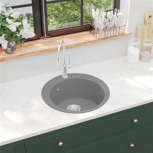 vidaXL Gootsteen rond enkele bak graniet grijs 142957