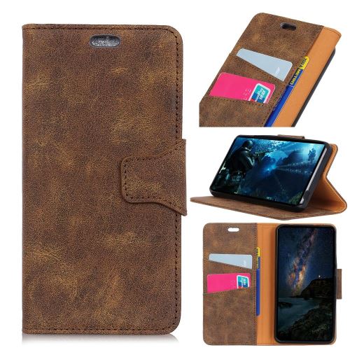 Etui en PU style rétro fendu avec support magnétique café pour votre Google Pixel 3 Lite