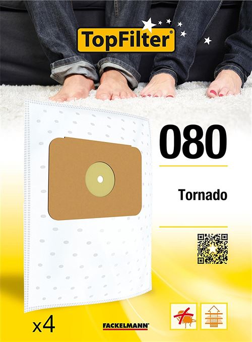 TopFilter 80, 4 sacs aspirateur pour Tornado, boîte de sacs d'aspiration en non-tissé, 4 sacs à poussière (30 x 26 x 0,1 cm)