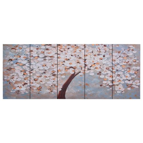vidaXL Ensemble de tableau sur toile Arbre fleuri Multicolore 200x80cm
