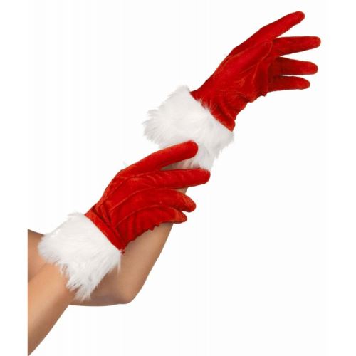 paire de gant mere noel rouge fourrure femme deguisement