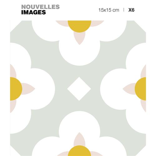 6 adhésifs de carrelage Fleurs blanches et ocres Draeger la carterie