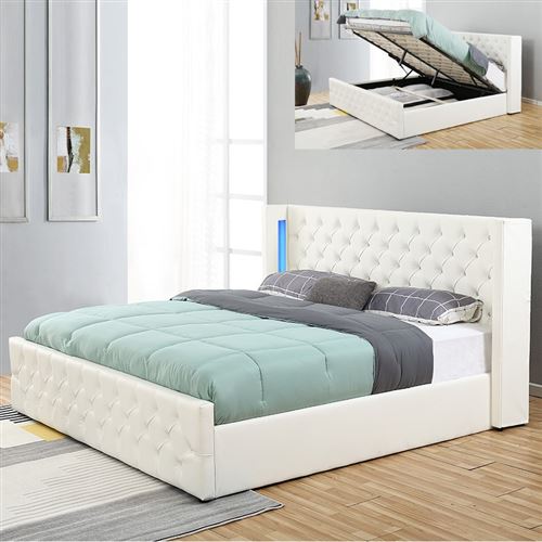 Lit coffre design avec led OSMOS - Blanc - 180x200