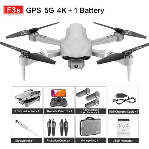 Drone F3 GPS avec Double Caméra 4K HD WIFI FPV Quadricoptère Pliable + 3 Batterie
