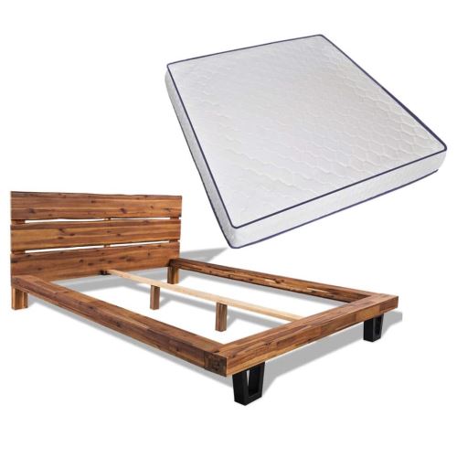 vidaXL Lit avec matelas mousse à mémoire Acacia massif 180 x 200 cm
