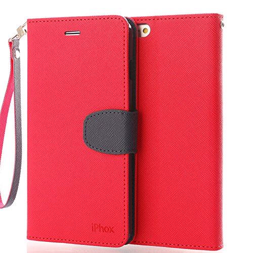 IPHOX iPhone 6 / 6S Housse, IPHOX Etui en Cuir Portefeuille de Protection, Emplacements Cartes avec Fonction Support et pour iPhone 6 / 6S , rouge / CP