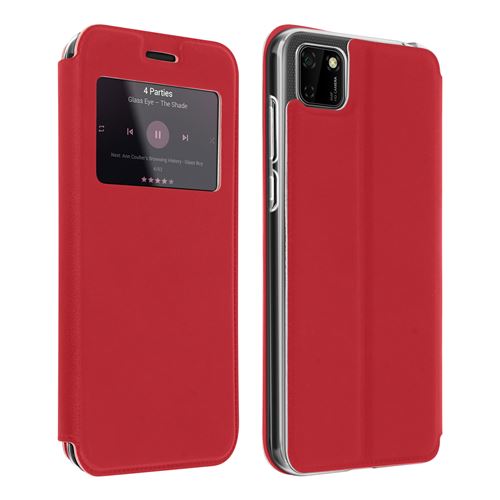 Housse pour Huawei Y5p Fenêtre d'Affichage Porte-carte Support Vidéo Rouge