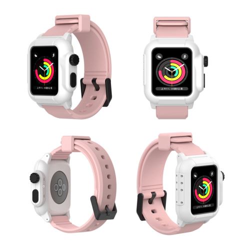 Bracelet en silicone WISETONY remplacement pour Apple Watch Series 2/3 42mm - Blanc&Rose