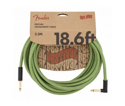 Câble jack Fender coudé Festival Instrument, Pure Hemp, Green - 5,5m