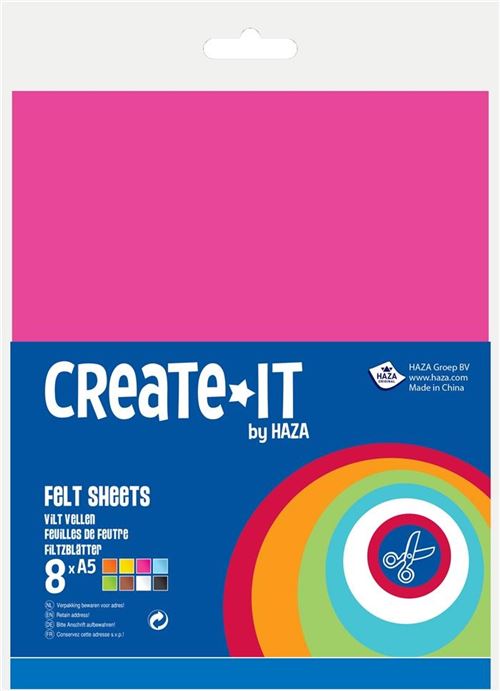 Haza Original feutre artisanal Create It 148 x 210 mm 8 feuilles multicolore