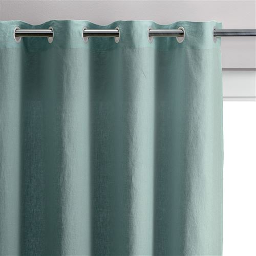Rideau stonewashed Zeff en lin vert de gris 140 x 280