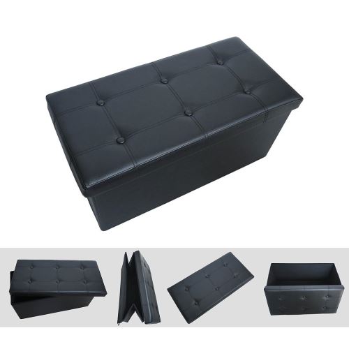 Todeco - Lederlook vouwbank, opvouwbare opslag Ottoman, Gestikte en getufte afwerking, 76 x 38 x 38 cm (29,9 x 15 x 15 inch), Wit, Maximale lading: 330 lbs