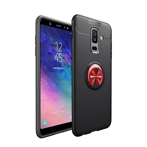 Coque en TPU anneau de doigt noir/rouge pour votre Samsung Galaxy A6+ (2018)/A9 Star Lite