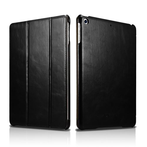 Etui en cuir véritable icarer plié en véritable stand noir pour votre Apple iPad 9.7 (2017)