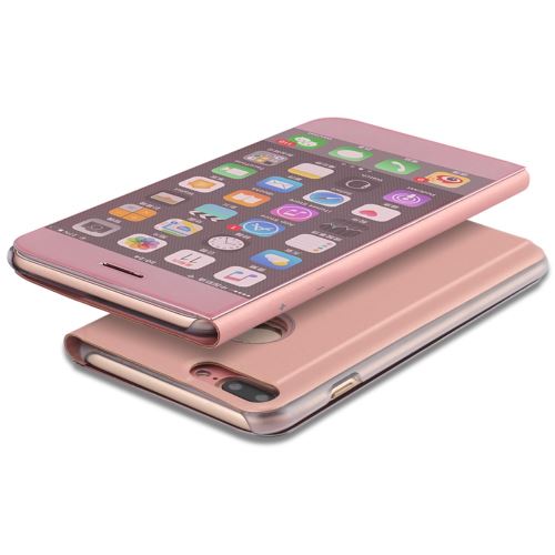 Etui en PU surface miroir plaqué sur smart stand rose pour votre Apple Iphone 7 Plus