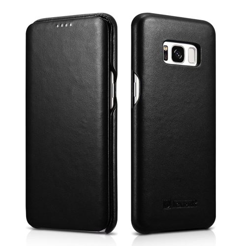 Etui en cuir véritable icarer folio noir véritable premium pour votre Samsung Galaxy S8 Plus G955