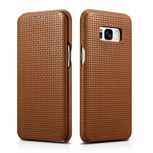 Etui en cuir véritable icarer motif tissé protection en cuir marron shell pour votre Samsung Galaxy S8 G950