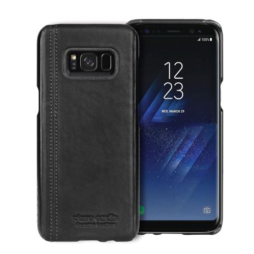 Etui en cuir véritable pierre cardin pc dur recouvert de véritable cousu noir pour votre Samsung Galaxy S8 Plus G955