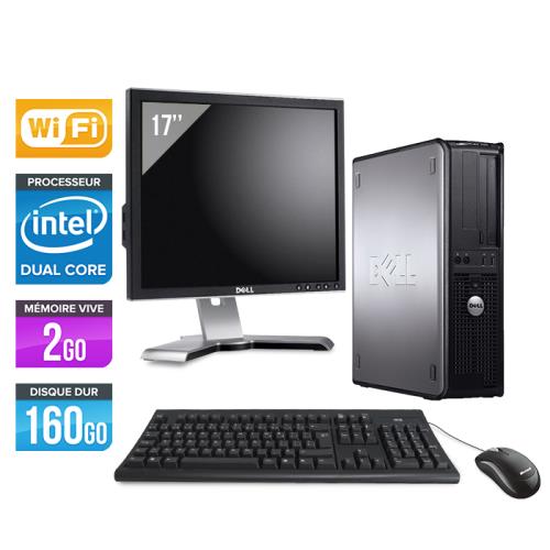 Ordinateur Dell Optiplex 760 Desktop + Ecran 17'' - Gris - Intel Core Duo E5200 / 2.5 GHz - RAM 2 Go - HDD 160 Go - DVD - Gigabit Ethernet - Wifi - Wi