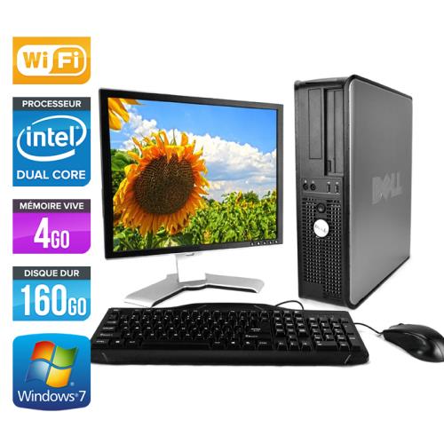 Ordinateur Dell Optiplex 780 Desktop + Ecran 17'' - Gris - Intel Core Duo E5300 / 2.60 GHz - RAM 4 Go - HDD 160 Go - DVD - Gigabit Ethernet - Wifi - W