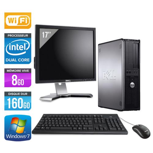 Ordinateur Dell Optiplex 780 Desktop + Ecran 17'' - Gris - Intel Core Duo E5300 / 2.60 GHz - RAM 8 Go - HDD 160 Go - DVD - Gigabit Ethernet - Wifi - W