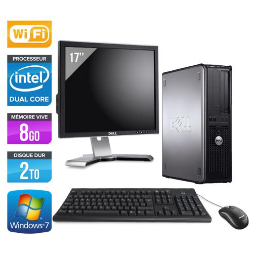 Ordinateur Dell Optiplex 780 Desktop + Ecran 17'' - Gris - Intel Core Duo E5300 / 2.60 GHz - RAM 8 Go - HDD 2 To - DVD - Gigabit Ethernet - Wifi - Win
