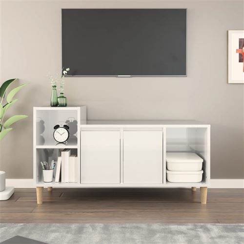 vidaXL Meuble TV Blanc brillant 100x35x55 cm Bois d'ingénierie821174