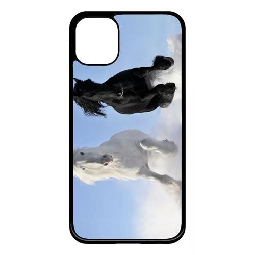 Coque My-Kase pour iPhone 11 - chevaux blanc et noir dans la neige - Plastique Noir