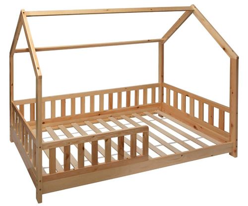Lit cabane enfant en bois coloris beige ficelle - longueur 195 x profondeur 98,2 x hauteur 145,7 cm