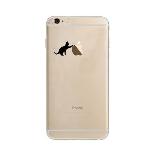 Coque Silicone IPHONE 6/6S Chat Fun APPLE Cat Noir Joue Pomme Transparente Protection Gel Souple