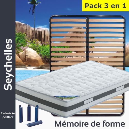AltoBuy Seychelles - Pack Matelas + Lattes 140x190 + Pieds