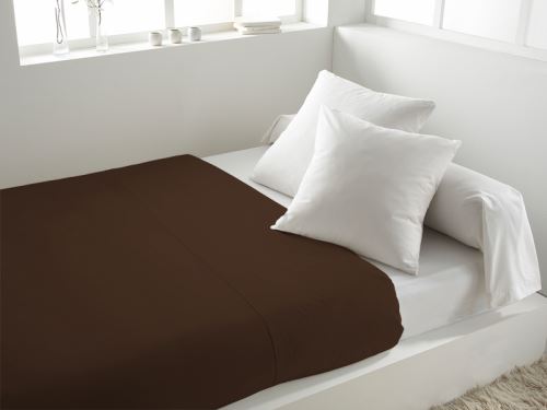 Drap plat en coton uni 240x290 cm chocolat