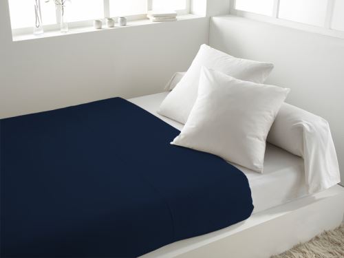 Drap plat 260x300 cm en coton 57 Fils SOLEIL D'OCRE marine