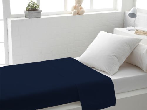 Drap plat 180x290 cm en coton 57 Fils SOLEIL D'OCRE marine