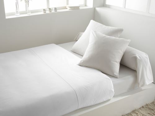 Drap plat 260x300 cm en coton 57 Fils SOLEIL D'OCRE blanc