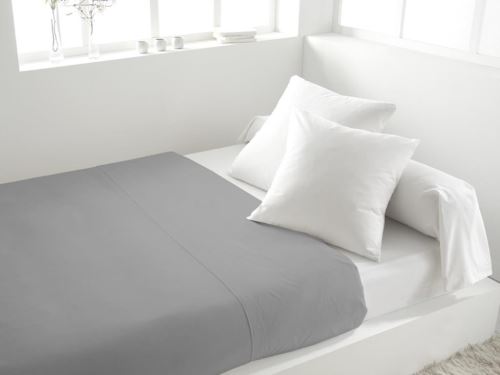 Drap plat 260x300 cm en coton 57 Fils SOLEIL D'OCRE gris
