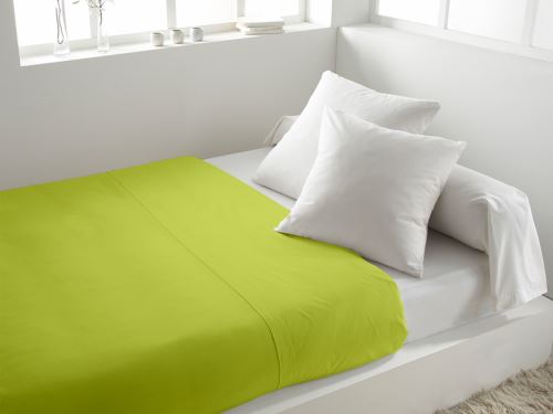 Drap plat 260x300 cm en coton 57 Fils SOLEIL D'OCRE vert