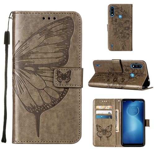 MPFRANCE Housse pour Motorola Moto E7 Power Gris [Papillon V3]